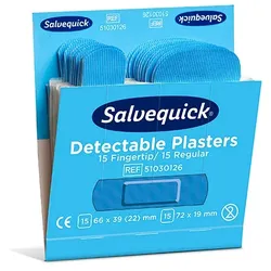 60 Set `Cederroth` Salvequick Detectable Pflaster (2 x 15 Stück) blau Fingertip & Standard, Refill