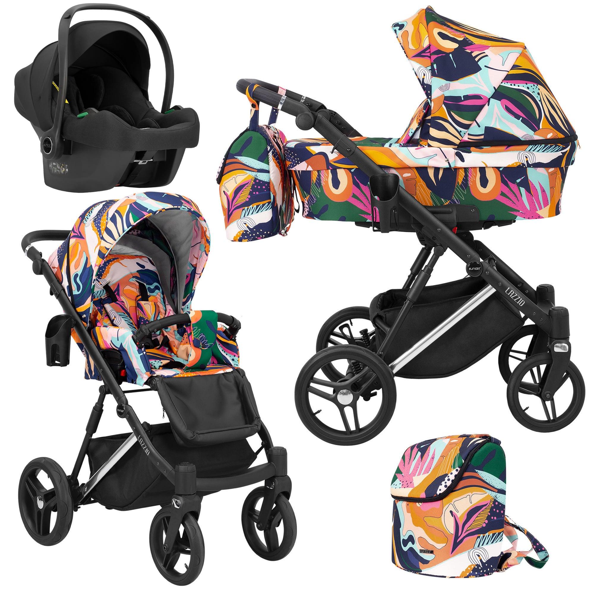 Kunert Lazzio Premium 3-in-1 Kombikinderwagen Bunt mit Babyschale, Silber-Rahmen