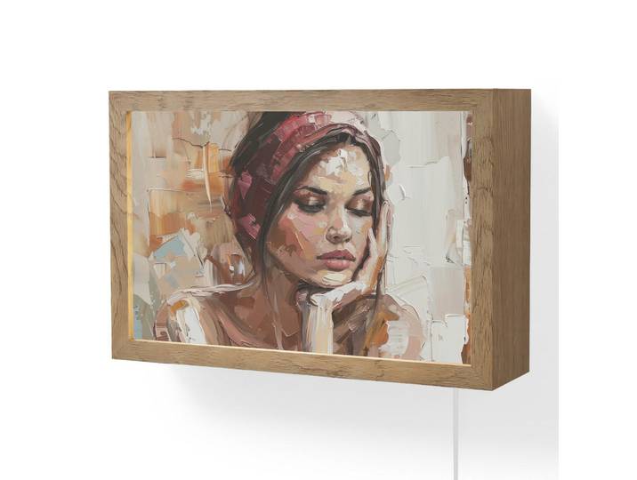 OnlyWow Wandleuchte - Frau - Lackierung - Porträt - Modern - 30x20 cm, Braun, Holzwerkstoff, Rechteckig, LED integriert, 30x20x8 cm, Lampen & Leuchten, Innenbeleuchtung, Wandlampe