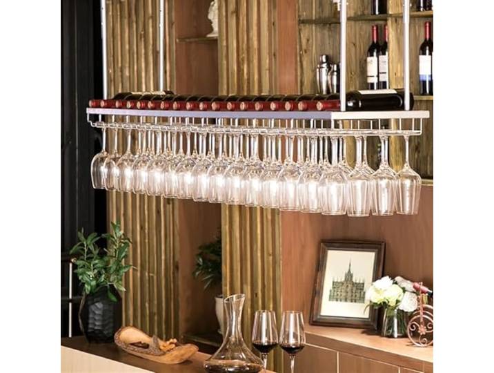 OOPDNEGAK Wandmontierter Weinglashalter – Decken-Weinregal Schwebenden Ablagen,Flaschenhalter Metall Aufhängen,höhenverstellbarer Weinglashalter Wandmontage,schwebende Deckenregal(A,120 * 30cm)