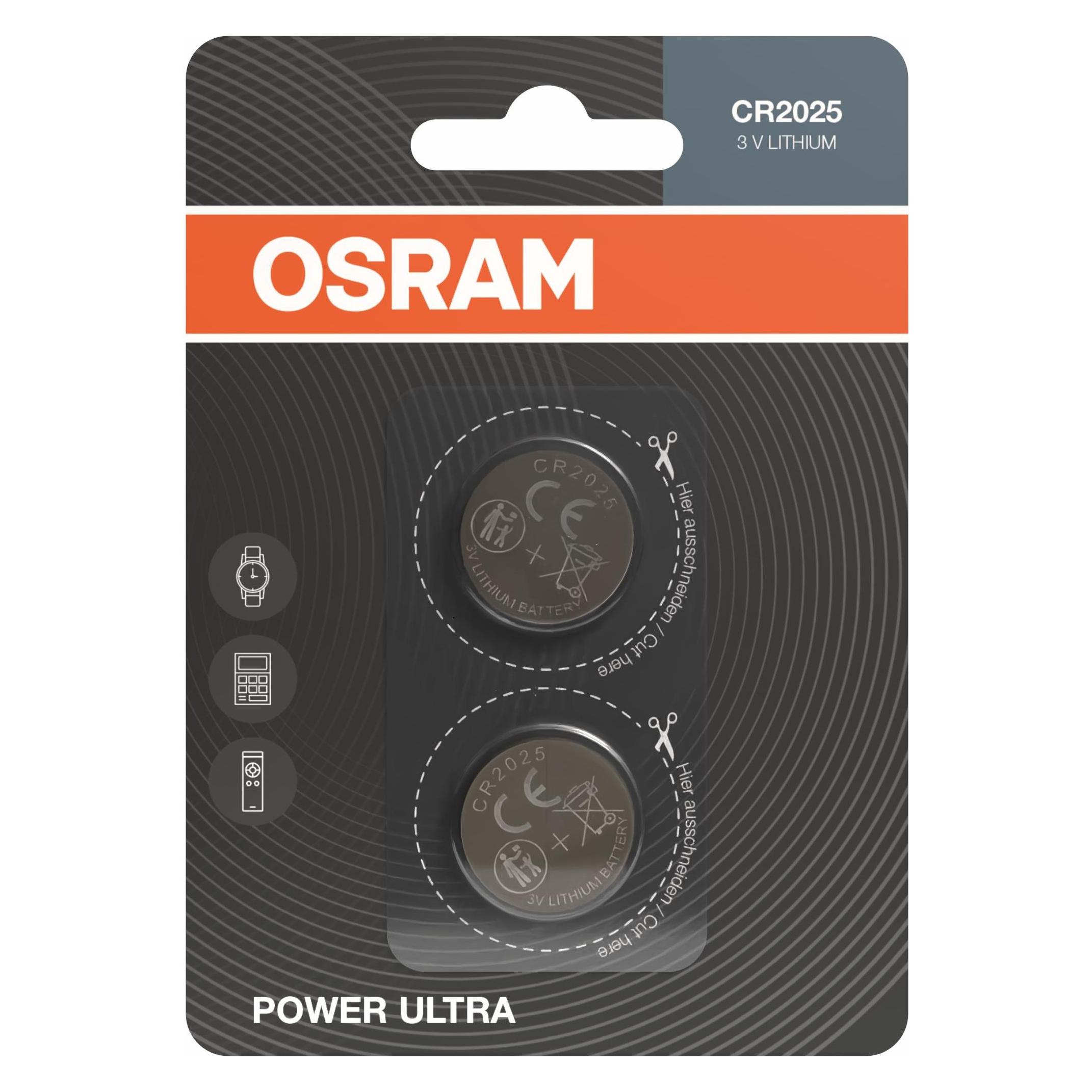 Osram Knopfzellen CR2025 Lithium, 2 Stück (2 Stk.) (5009340)