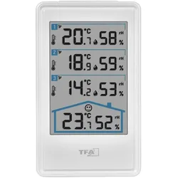 TFA Funk Thermo-Hygrometer mit 3 Sendern, Thermometer + Hygrometer, Weiss
