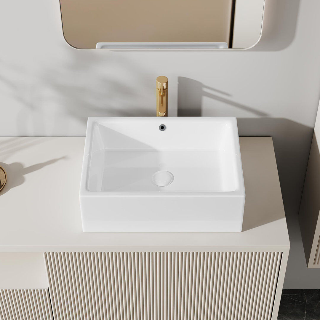 Eridanus Dublin 510mm x 310mm White Rectangular Countertop Basin Bathroom Sink with Overflow White 310mm W