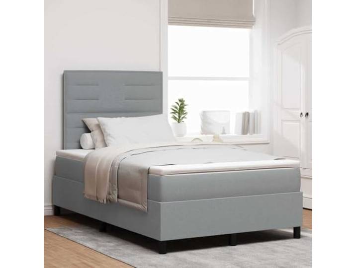 RJPLMFV Boxspringbett, Hellgrau, 120 x 190 cm, Stoff Mittelfeste Matratze, Taschenfedern, verstellbarer Kopf, Spanplatte und massives Kiefernholz