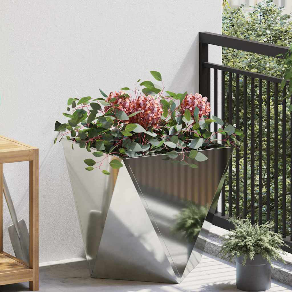 17 Stories Planter Box Galvanised Silver 50cm H x 50cm W x 50cm D
