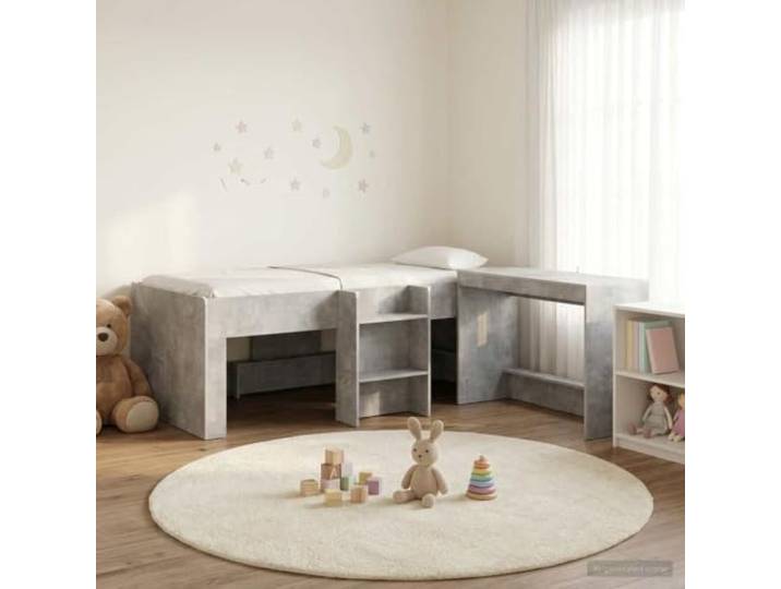 RJPLMFV Hochbett für Kinder, integrierter Schreibtisch, Betongrau, 75 x 190 cm