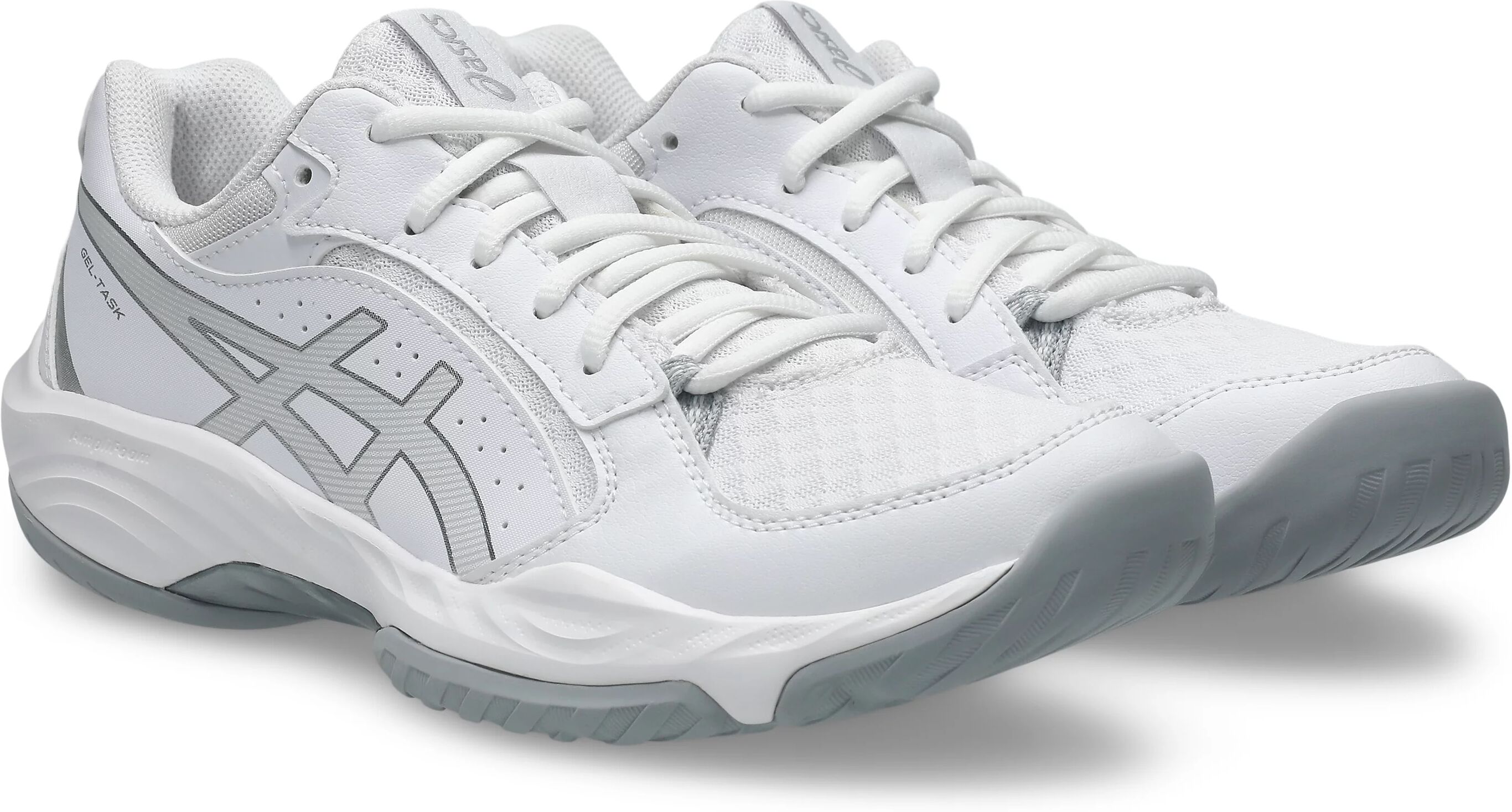 Hallenschuh ASICS "GEL-TASK 5", Damen, Gr. 42,5, weiß (weiß, pure silber), Synthetik, Schuhe Hallenschuh, besonders geeignet für Handball und Volleyball