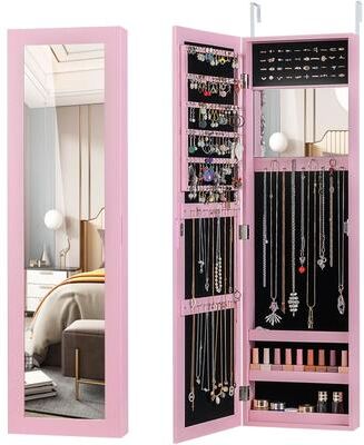 Wall-mounted Jewelry Cabinet Jewelry Storage Case w/Mirror