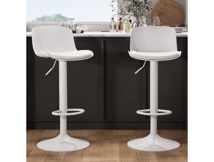 Kidol & Shellder Barhocker 2er Set Weiß, Höhenverstellbare Barhocker mit Lehne, Drehbare Barstühle Küchenhocker für Küche & Tresen