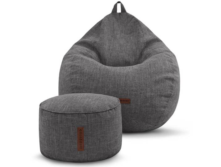 Homeline Sitzsack in Leinen-Optik mit Sitzhocker - Dunkelgrau