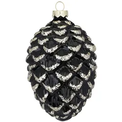 Holly & Jolly Glaszapfen 12cm Christbaumschmuck Weihnachtskugeln Tannenzapfen schwarz gold