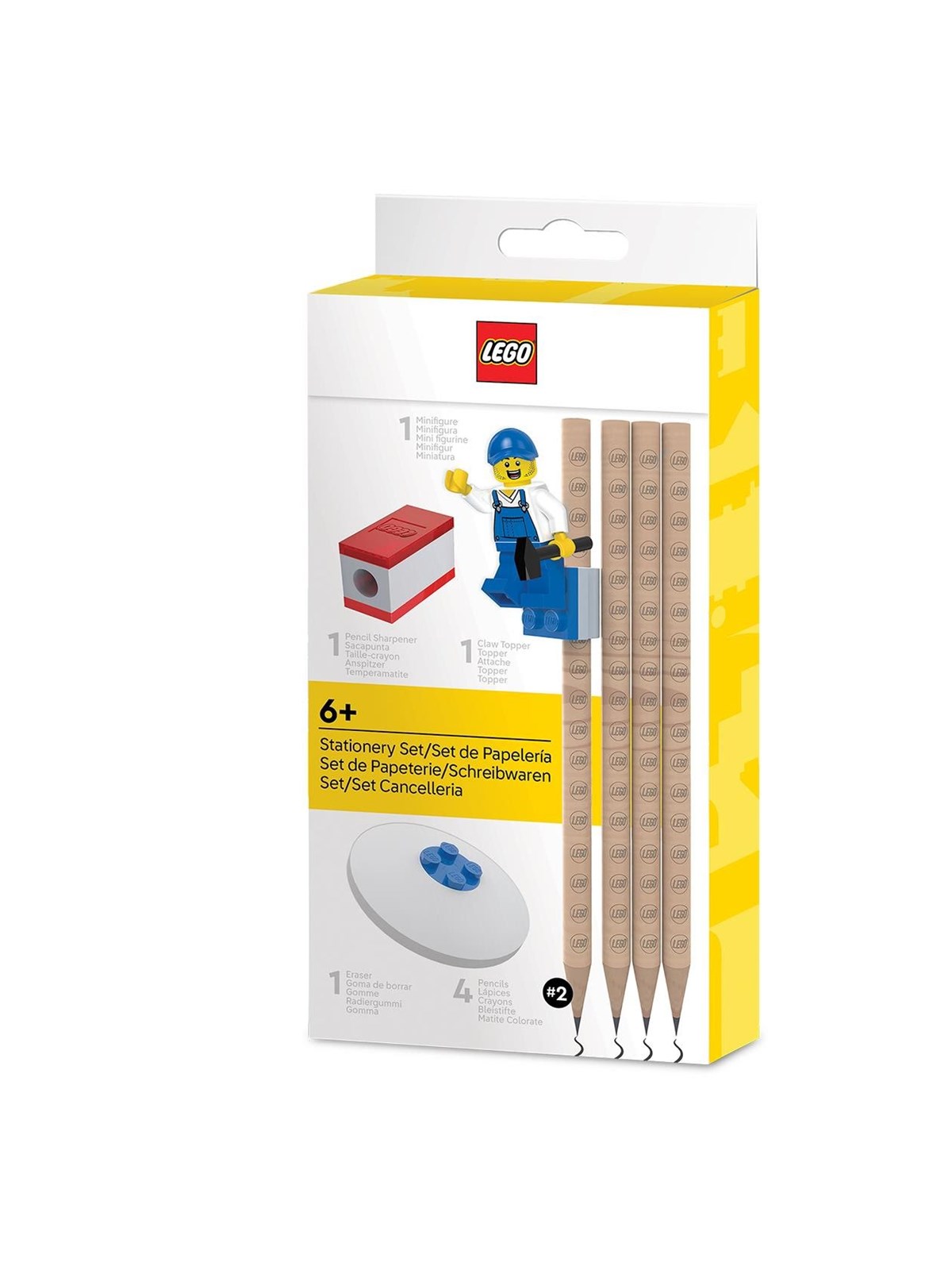 LEGO Bleistift-Set mit Minifigur, Bleistiftspitzer und Radiergummi