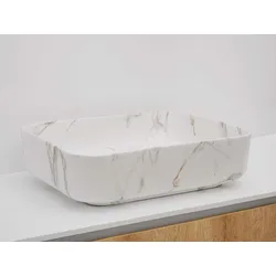 RIHO Livit Marble Aufsatzwaschtisch, eckig, 500x390x130mm, W031006M00, Farbe: Marmor weiß