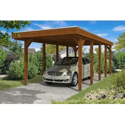 Carport Friesland 314x708cm, nussbaum, ALU-Dacheindeckung, inkl. Anker Holzcarport