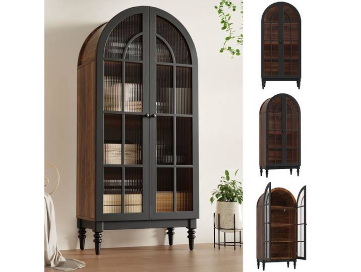 Armoire haute cintrée noire avec portes en verre 76x38.5x165 cm