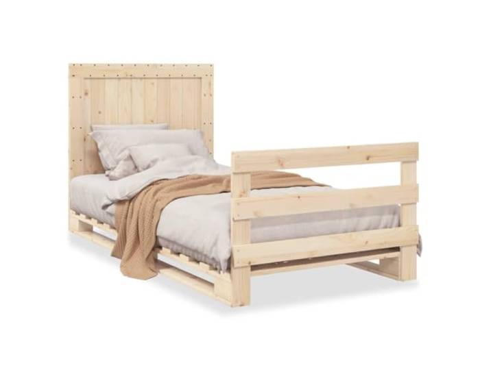 PUGYNBK Bettgestell mit Kopfteil, massives Kiefernholz, 100 x 200 cm Lattenrost inklusive, funktionales Fußteil, Rückenstütze, robust und langlebig