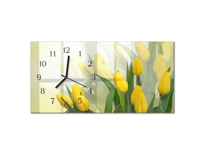 Tulup Wanduhr 60x30 cm - Gras, Gelb, Glas, Rechteckig, 60x30x0.4 cm, Dekoration, Uhren, Wanduhren
