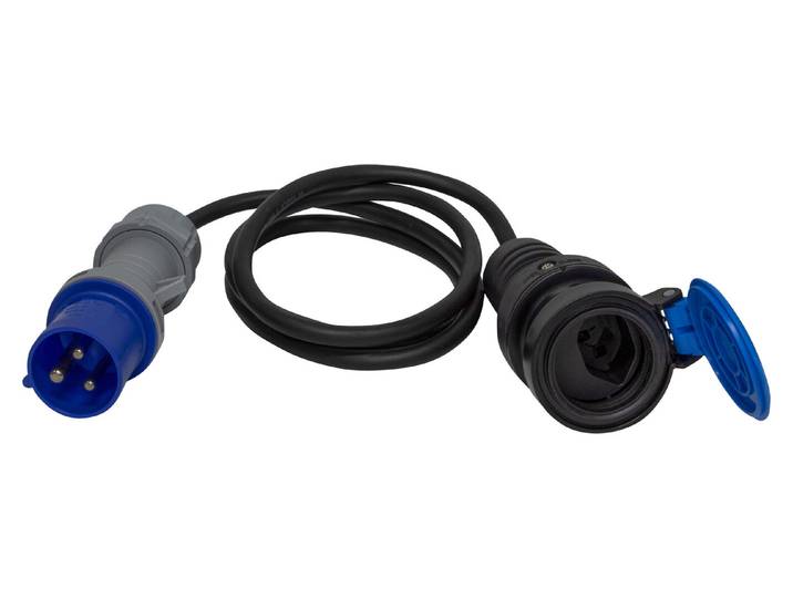 Adapterleitung (Gummi-Neopren), CEE-Stecker 230V/16A, T23 Kupplung (Ip55), Kabel 1.5m H07Rn-F 3G1.5 schwarz