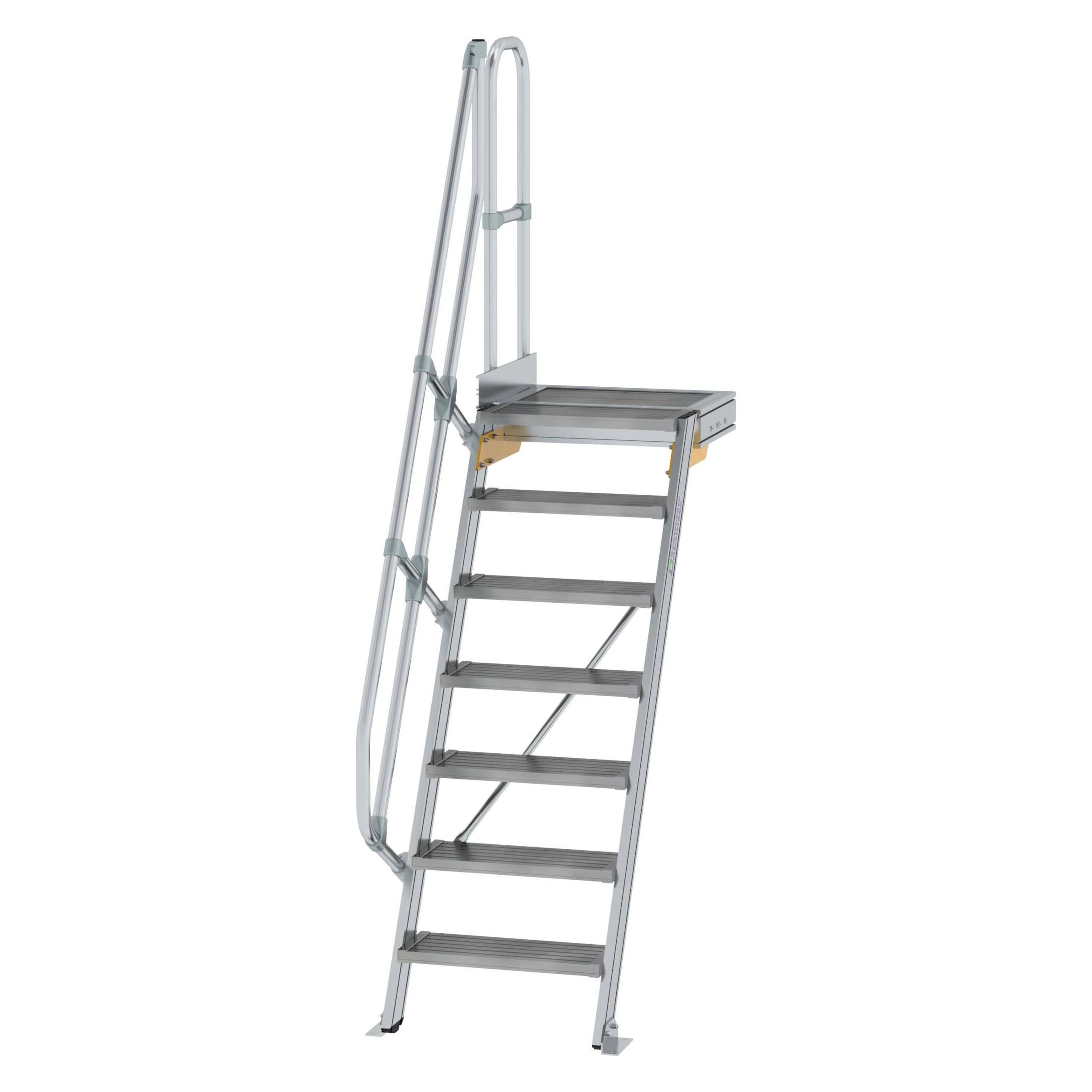 Günzburger Treppe mit Plattform 60° Stufenbreite 600 mm 7 Stufen Aluminium geriffelt (Gerüst, 60 cm) (600367)