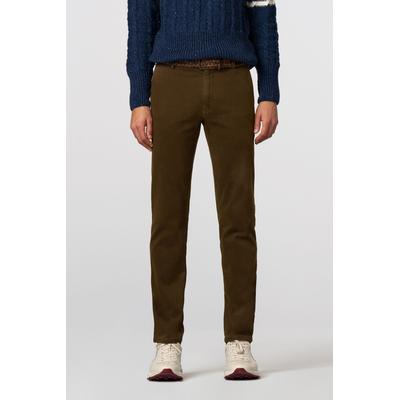Chinos MEYER "BONN", Herren, Gr. 27, Normalgrößen, braun (karamell), 98% Baumwolle, 2% Elasthan, unifarben, regular fit lang, Hosen, mit Ziersteppung und Knopf