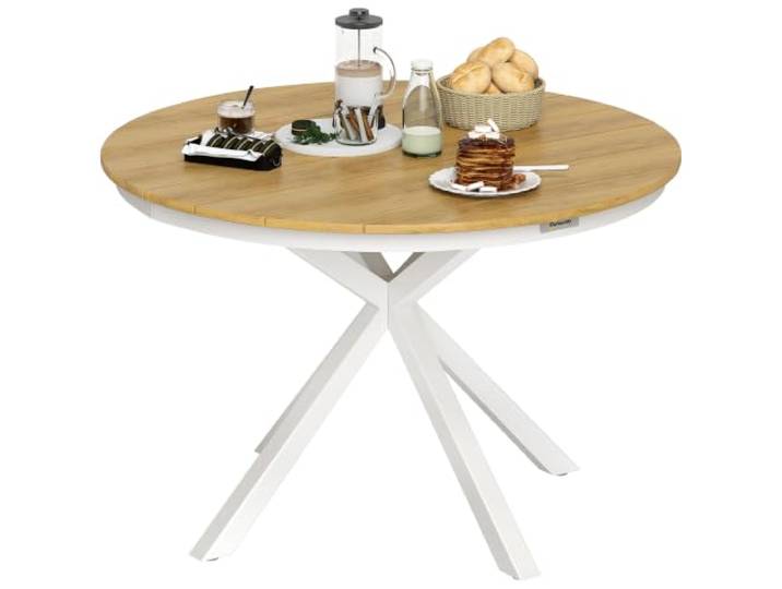 Outsunny Gartentisch Ø118cm Wetterfest Balkontisch aus Aluminium Teak