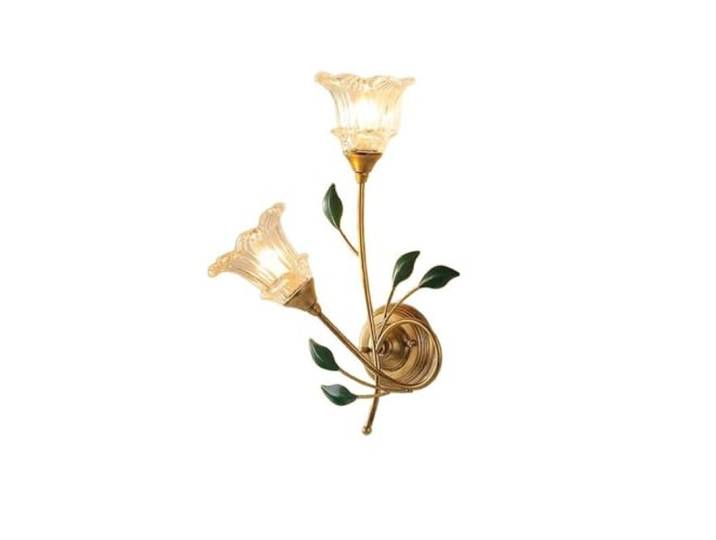 LUOYAOB Französische Retro-Wandleuchte, 2 Lichter, floraler Glaslampenschirm, Wandlampe, Metalllampenkörper, Wandleuchte for Schlafzimmer, Nachttisch, Wohnzimmer(Left)
