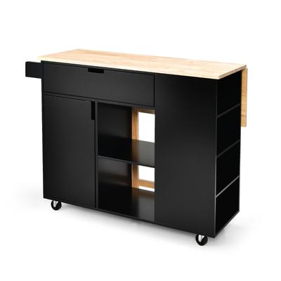 Helloshop26 - Rollwagen für Kücheninsel 124 x 76 x 92 cm praktischer Stauraum klappbare Arbeitsplatte modernes Ambiente aus 20_0011656