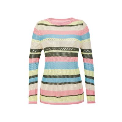 Strickpullover GOLDNER "Ringelpullover mit Lochmuster", Damen, Gr. 52, bunt (bunt, gemustert), Obermaterial: 50% Baumwolle CO. 50% Polyacryl PAN., gerade, U-Boot-Ausschnitt, Pullover Strickpullover, modisches Lochmuster mit Ringel