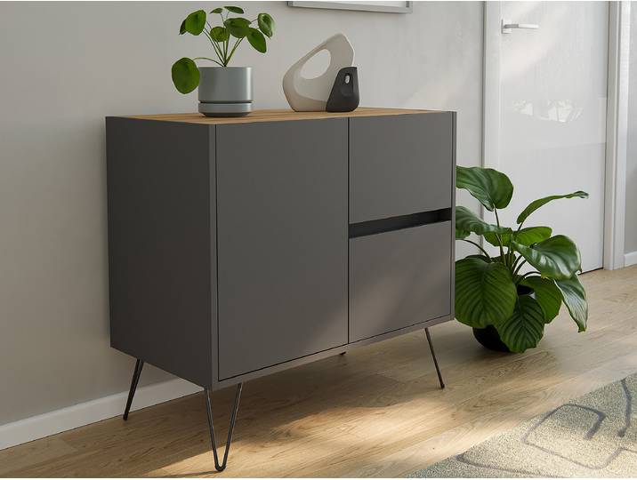 Commode Industrial 79 x 76cm Gris/Gris gaphite/Imitation chêne
