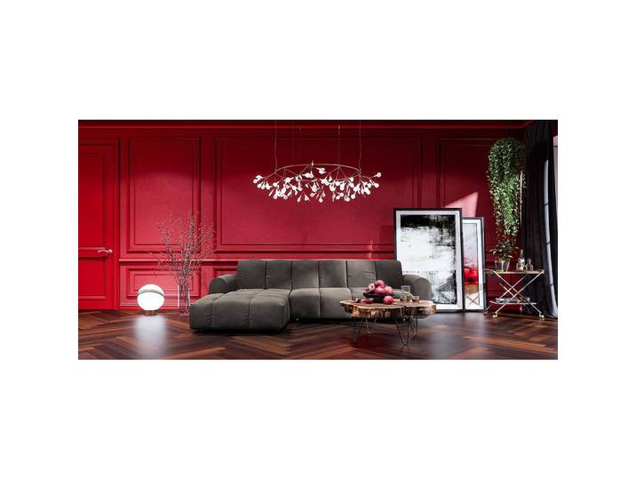 Ecksofa Malter Grau/Dunkelgrau Samt 293 x 83 x 198cm Longchair davorstehend links mit Schlaffunktion Glamour