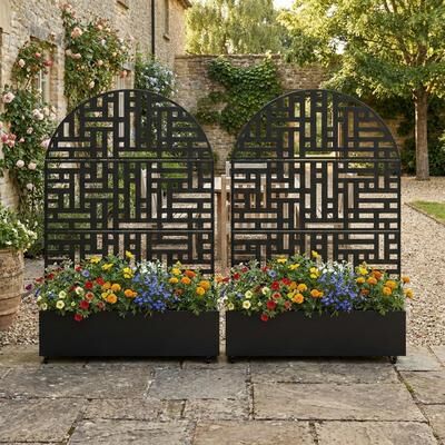 Lumibee 2-Piece Outdoor Patio Arch Privacy Fence Screen Planter Box with Trelli