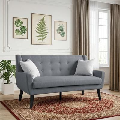 DREAMSIDEA Modern 63-Inch Linen Tufted Loveseat Sofa with Pillows