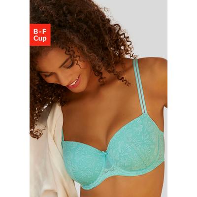Balconette-BH LASCANA, Damen, Gr. 90, Cup F, grün (mint), Microtouch, Obermaterial: 82% Polyamid, 18% Elasthan, figurbetont, BHs BH Spitzen-BH Bügel-BH Schalen-BH T-Shirt-BH Balconette-BH, aus feiner, blumiger Spitze, Dessous
