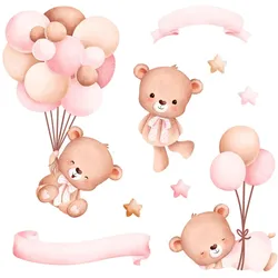 WANDAUFKLEBER 130x189cm - Teddybären und Luftballons