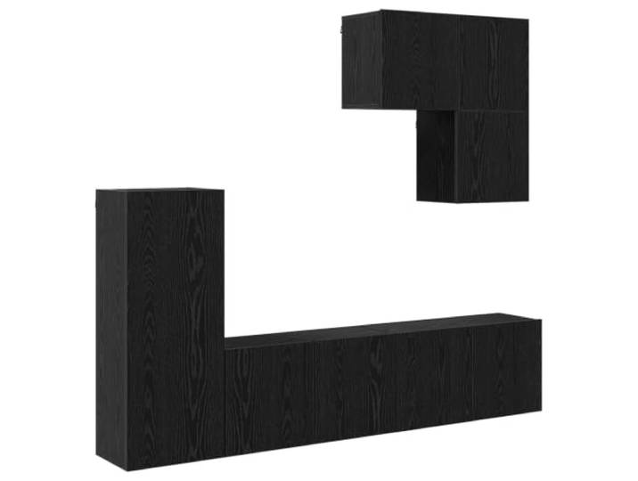 KTHLBRH Wandmontierte TV-Einheit 5 Stück Schwarze Eiche Holz Engineered Rechteckiges Design, Wandmontage, kurze und hohe Schränke, Scharniertüren, Montageteile enthalten