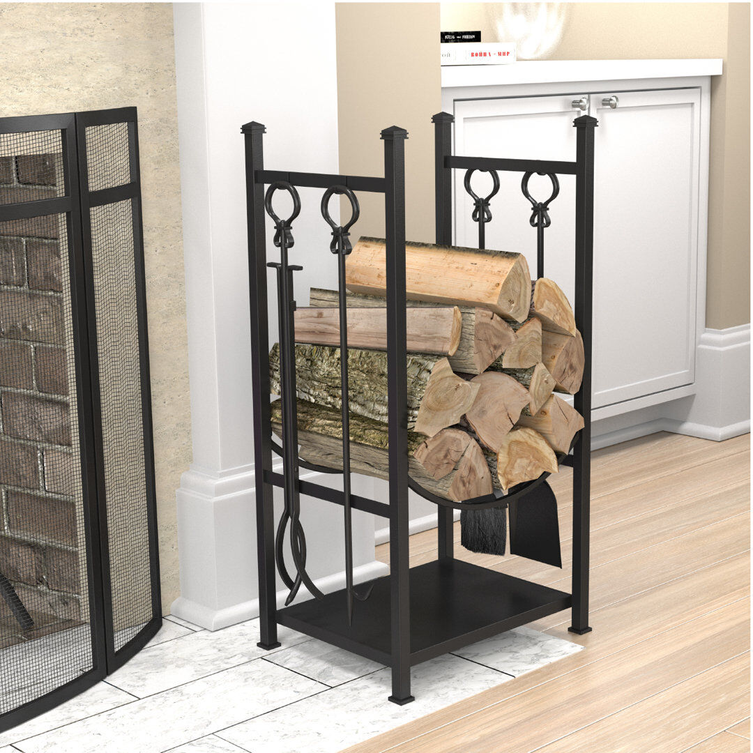 Symple Stuff Steel Fireplace Tool Set Black