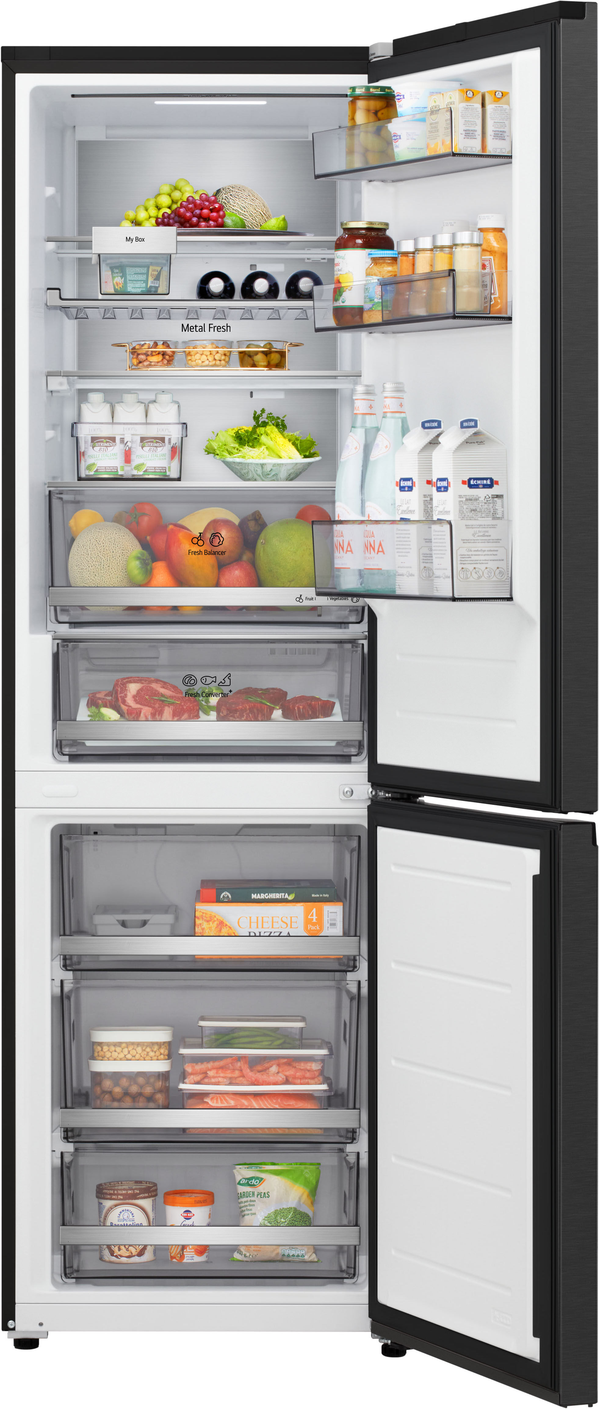 LG Kühl-/Gefrierkombination "GBBS716AEV", Energieeffizienz: A, schwarz (essence schwarz steel), Rechtsanschlag, wechselbar, Kühlschränke, Vollintegrierbarer Kühlschrank dank frontaler Luftzufuhr und Abluft, Kühl-/Gefrierkombination