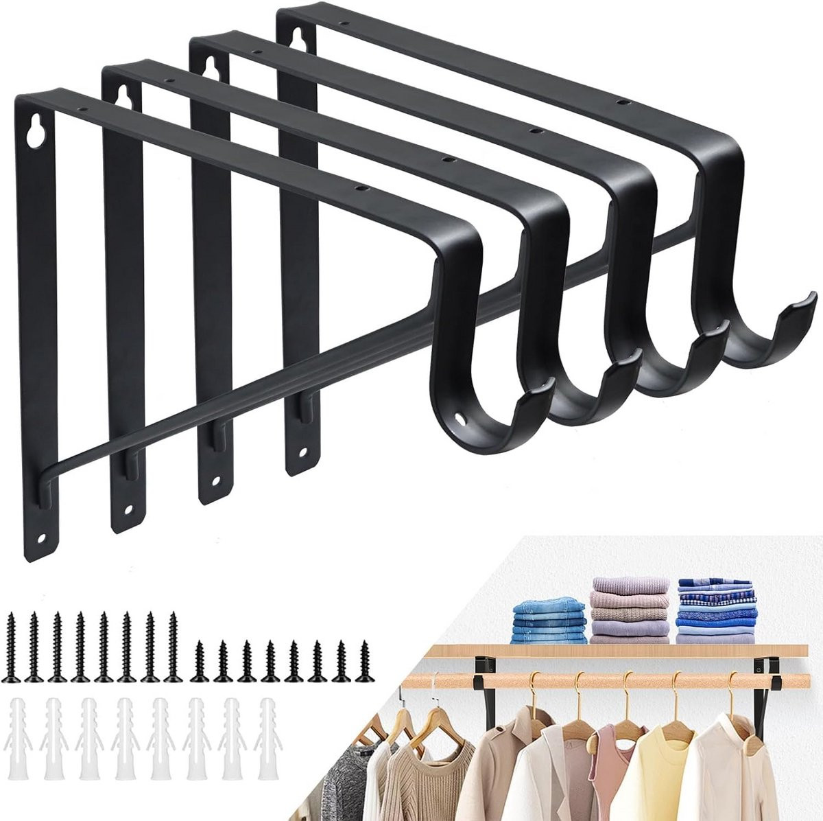 4x Zware Zwarte Plankdragers 275mm Hoeksteunen voor Muurbevestiging - 130kg Draagkracht