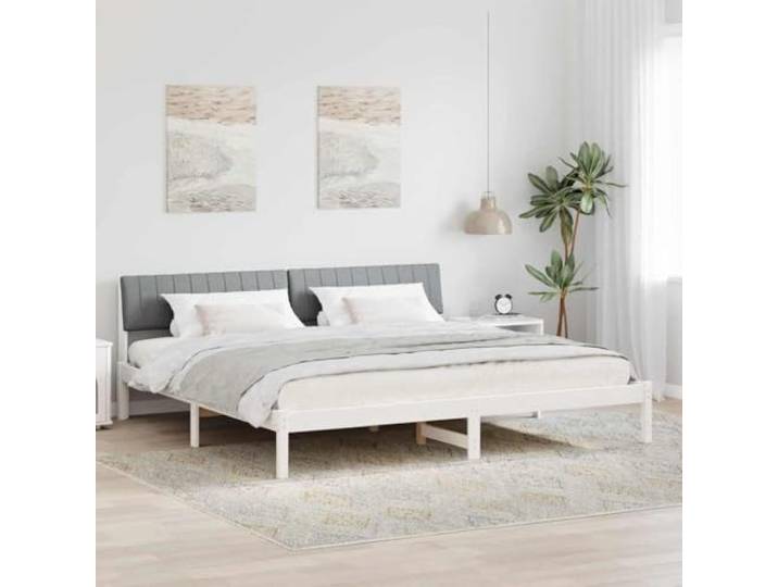 Massives Kiefernholz mit Kopfteil modernes Minimalismus Design 200 x 200 cm Bettgestell Massivholz Kiefer Weiß Hellgrau 200x200cm mit Kopfteil Lattenrost Doppelbett Modern Stabil