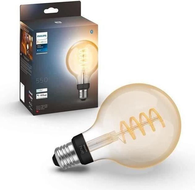 Philips Hue White Ambiance LED-lamp E27 Filament G93 Globe met Bluetooth, compatibel met Alexa, Google Assistant en Apple HomeKit
