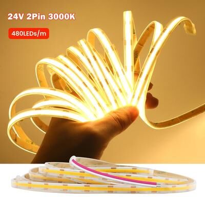 Uplift Picks IP67 Waterproof COB LED Strip Light 480LED m 12V 24V Dimmable Tape 24 V 2 Pin (warm) 14m