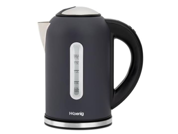 H.Koenig Programmierbarer Wasserkocher Inox 1,7L BOE52 Mattgrau, Anpassbar Einstellbarer Thermostat 40-100°C, Schnellkochend, Kompakt, Warmhalten, 2200W