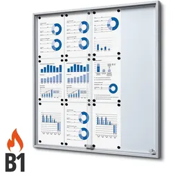 Schaukasten 12 x A4 Alu mit Schiebetüren B1 Brandschutz innen ESG 12x DIN A4