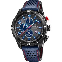 Chronograph FESTINA, blau (dunkelblau, anthrazit), Armbanduhren, Herren, Chronograph, Armbanduhr, Quarzuhr, Herrenuhr, Stoppfunktion, Lederarmband