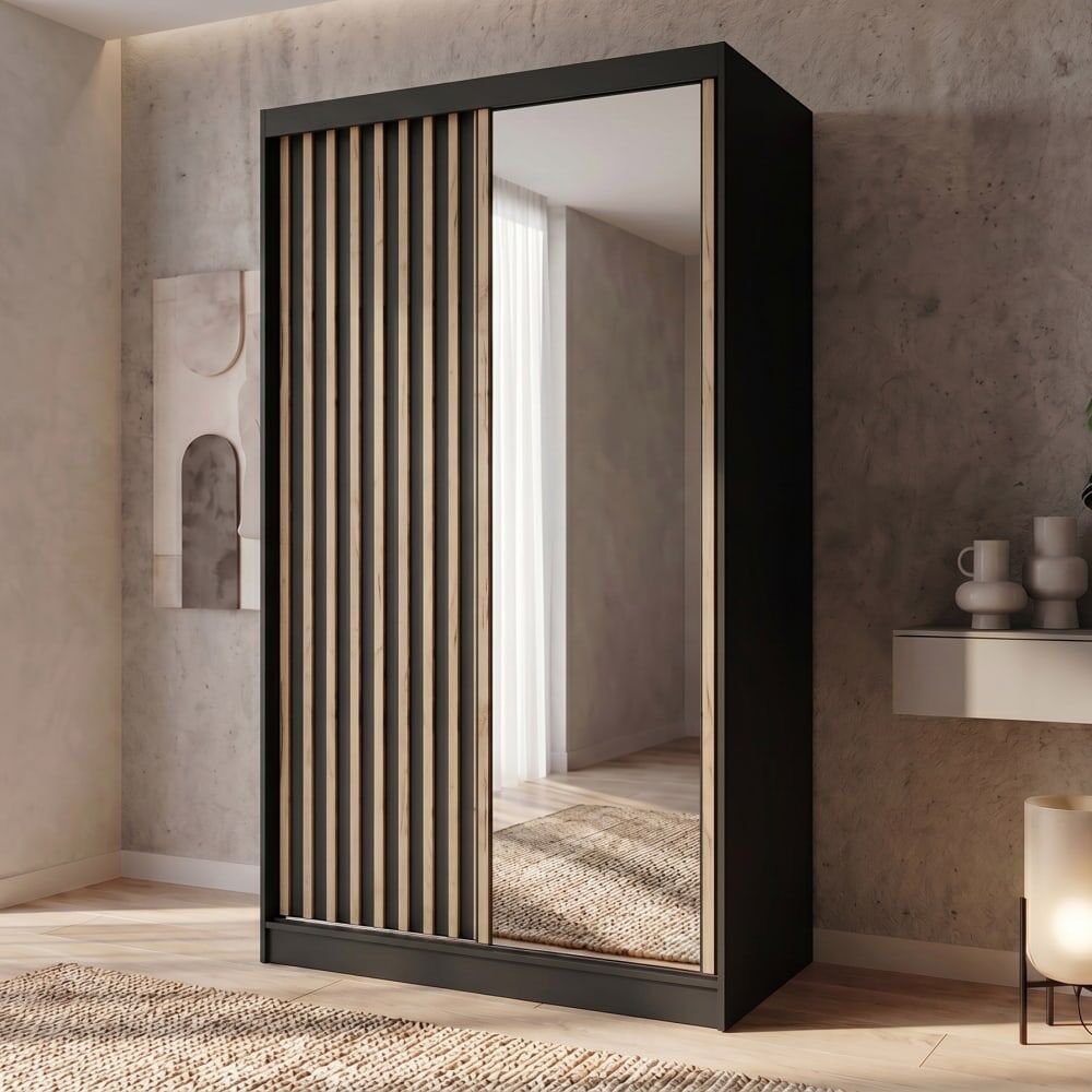 Beauty Sofa GmbH Armoire à portes coulissantes avec lamelles 120 cm, noir Noir 60x205x120cm