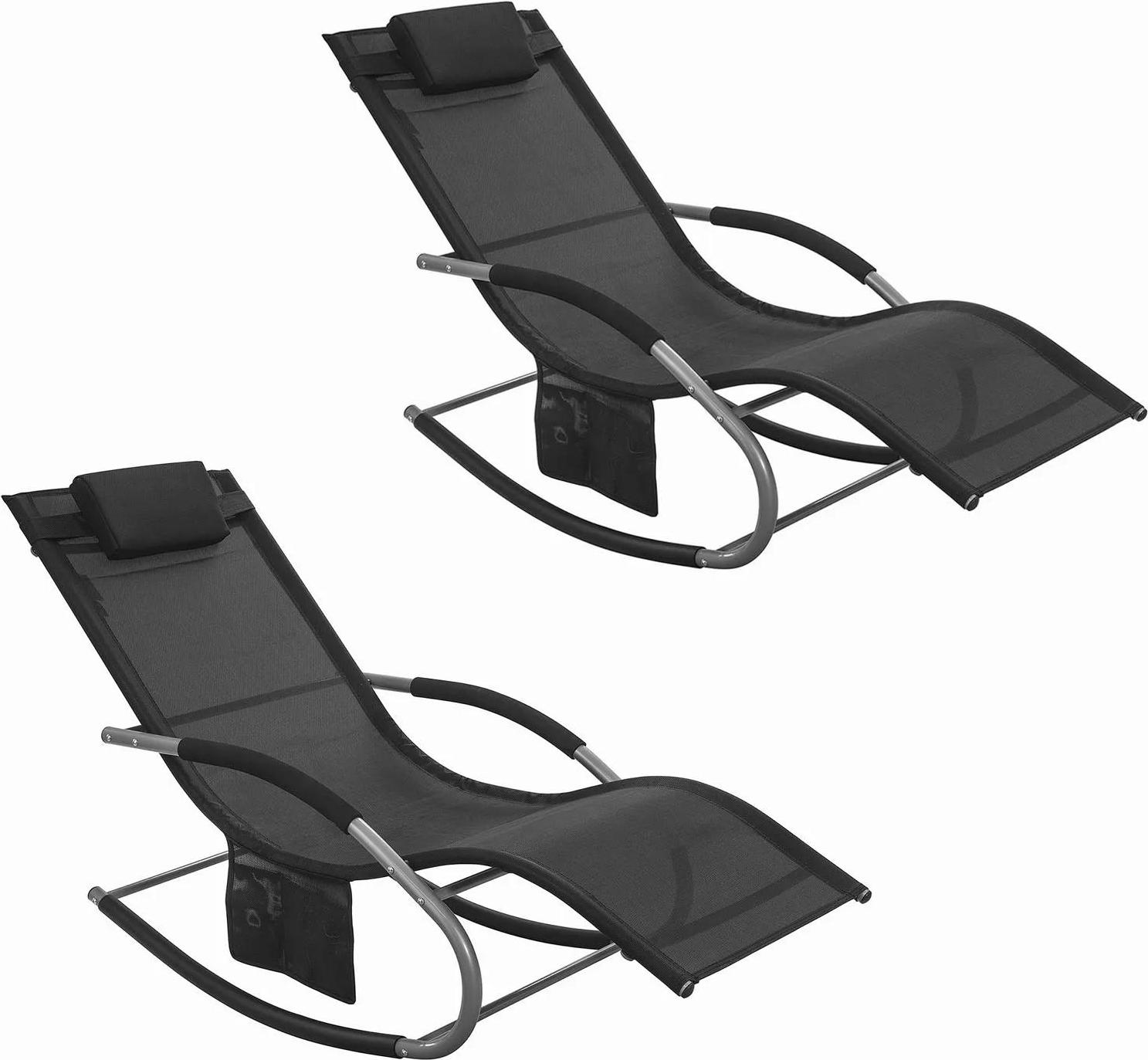 OGS28x2, Sonnenliegen 2er-Set, mit Tragetasche und Kissen, atmungsaktiv für Garten und Strand, schwarz