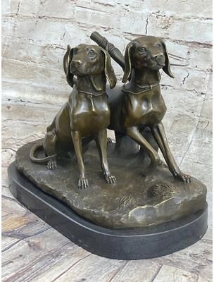 Bronzhaus Two Large Vizsla Dog Dogs Animal House Pet By Debut Bronze Marble Sculpture Gift