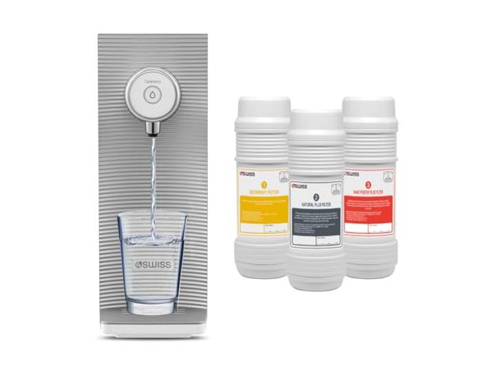 4SWISS Wasserfilter System - Entfernt Bakterien, Schwermetalle, Mikroplastik, Einfache Installation, Hervorragender Geschmack, Mit 3 Filtern, Kostengünstig, Trinkwasserfilteranlage für Zuhause