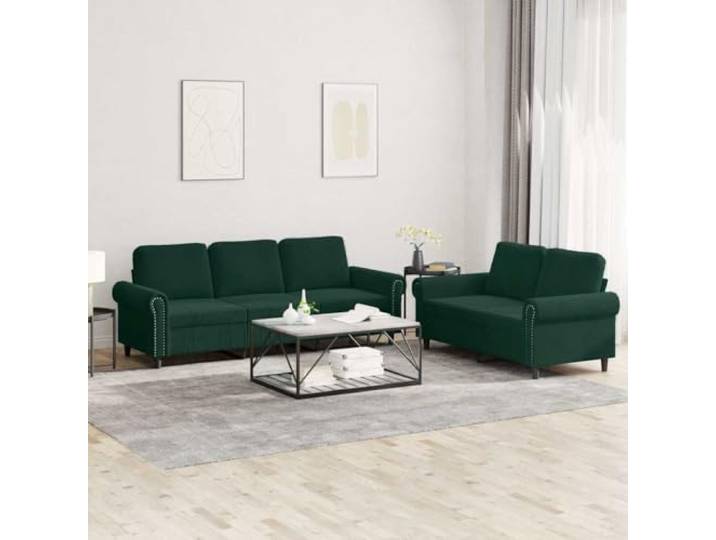 HEFZGDB 2-TLG. Sofagarnitur mit Kissen Dunkelgrün Samt – Weiches Samtsofa mit robustem Gestell aus Sperrholz und Metall, bequem gepolsterte Sitzflächen für Entspannung und Fernsehen,
