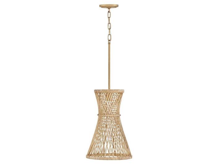 Elstead Lighting Hängeleuchte Twyla, Goldfarben, Holz, Metall, Rattan, 30.5x57.7 cm, höhenverstellbar, Lampen & Leuchten, Innenbeleuchtung, Hängeleuchten, Pendelleuchten
